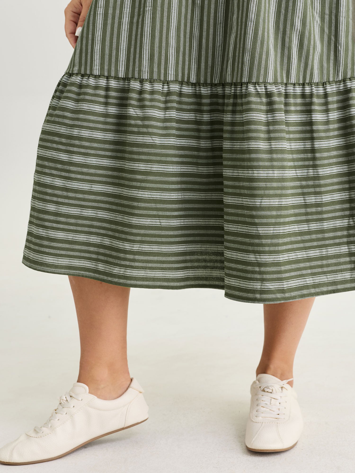 Striped Print V-Neck Midi Dress