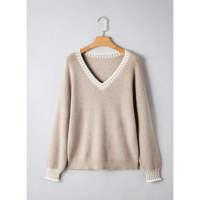 Womens Sweaters Long Sleeve V neck Warm Pullover Knit Tops