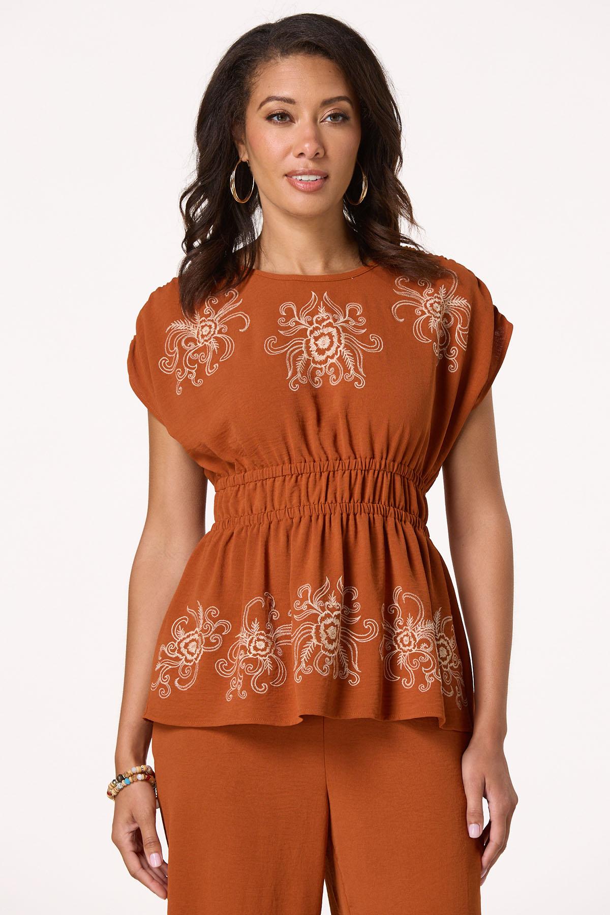 Embroidered Floral Airflow Cinch Top