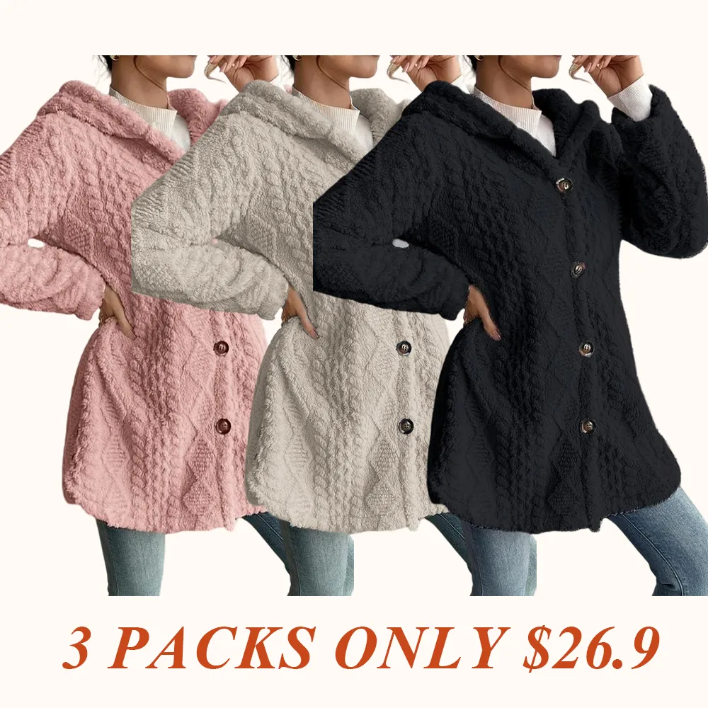 Women's Solid Color Fuzzy Hooded Jacket