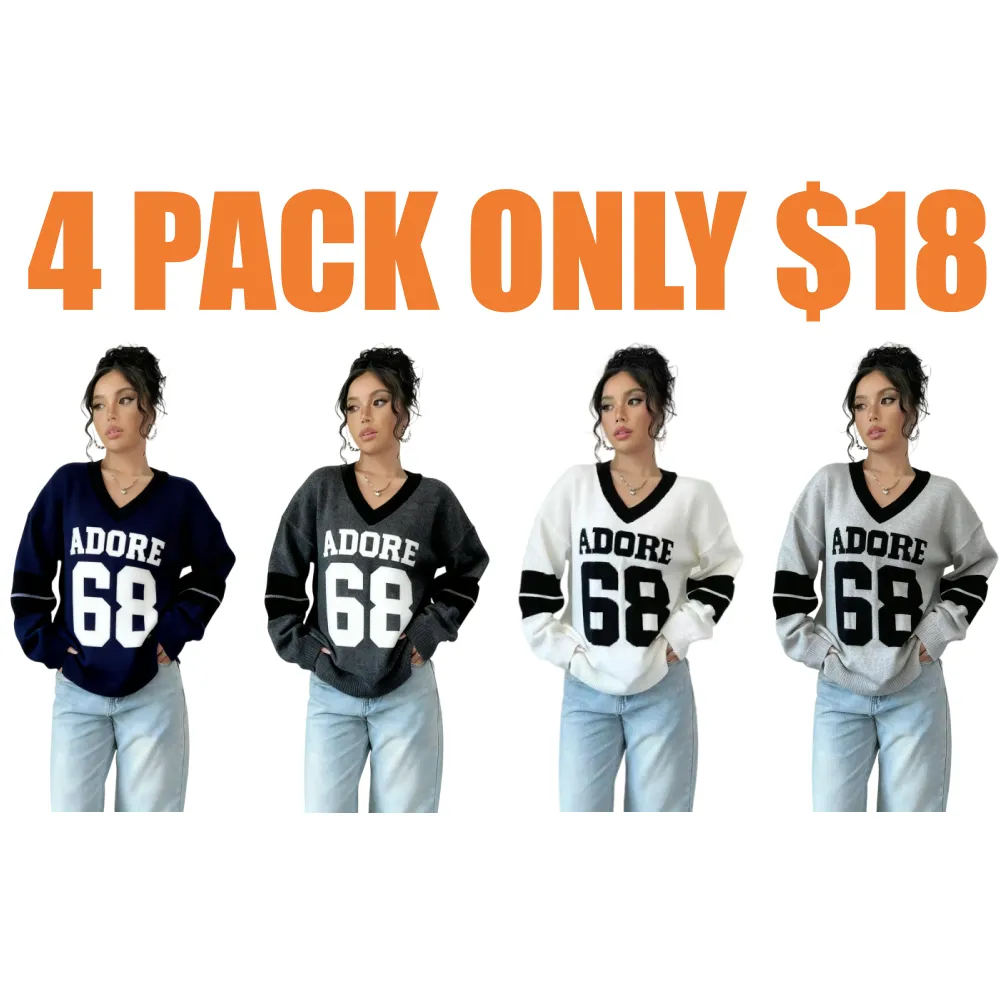 Autumn Winter Color Block V Neck Sweater for Women