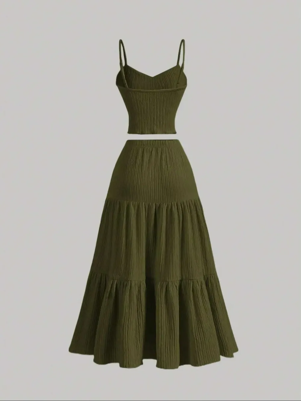 Women's Solid Crop Cami Top & A-line Skirt Two-piece Set, Casual Fashion Cozy Two Piece Outfits for Daily Outdoor Wear