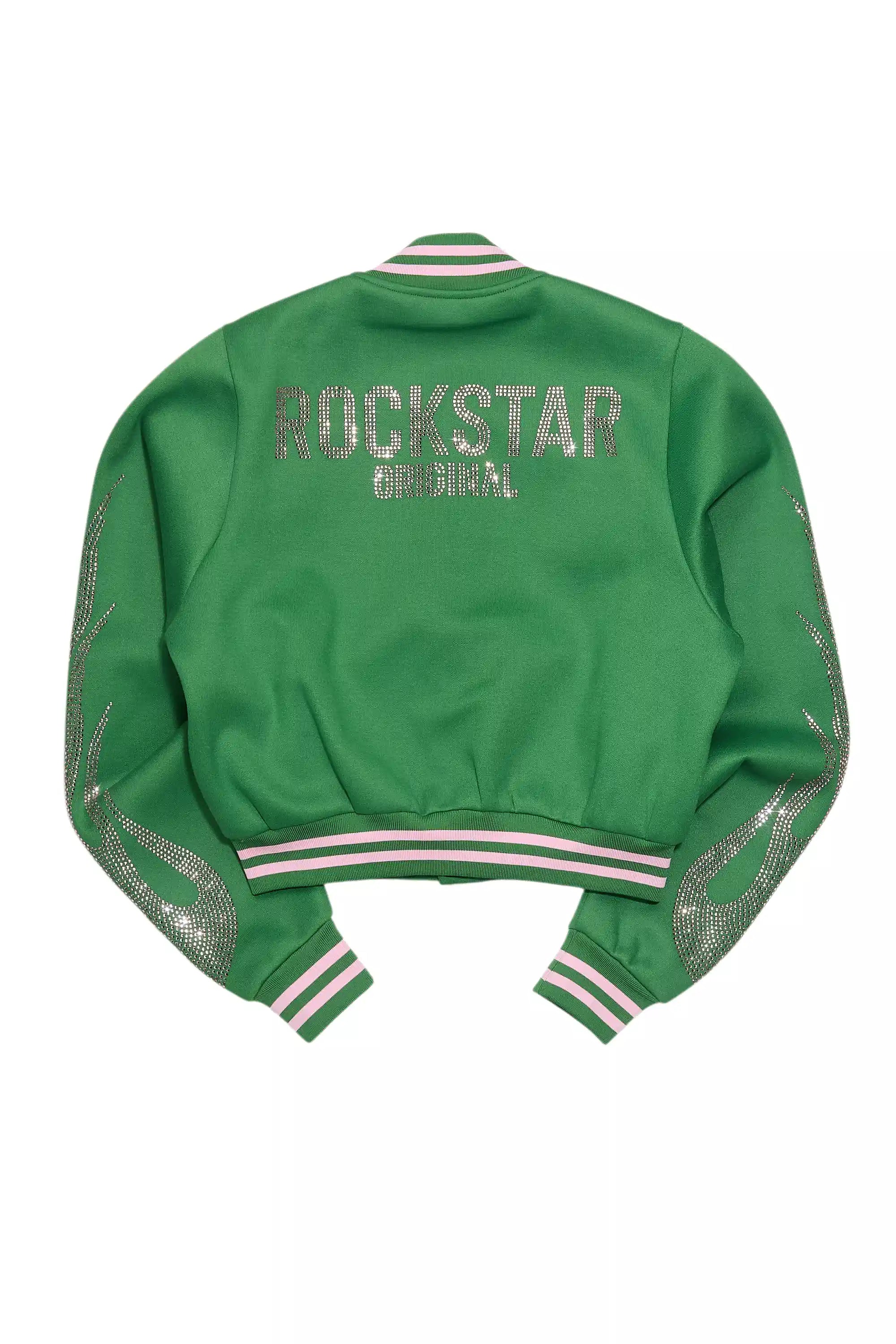 Beunca Green Rhinestone Varsity Jacket