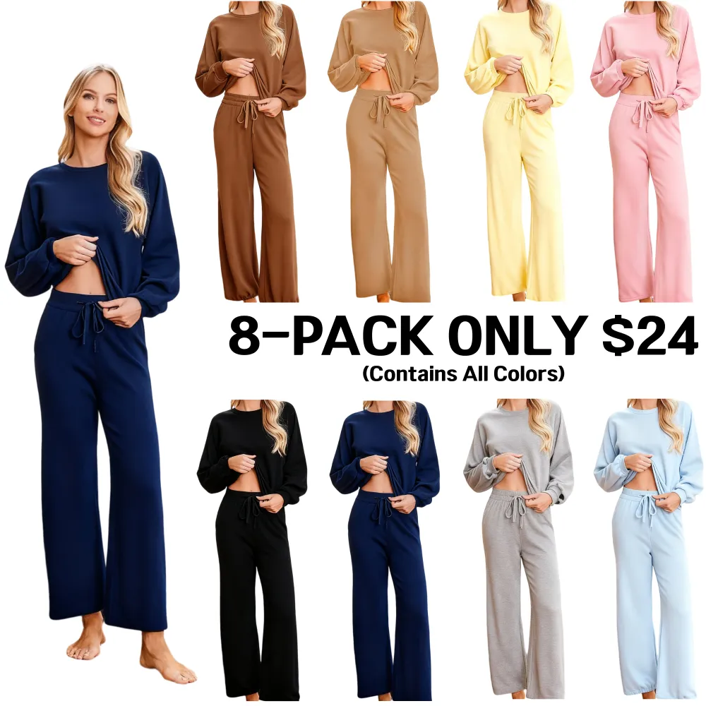 Womens Fall Winter Casual Solid Knitted 2 Piece Sets Long Sleeve Hoodie