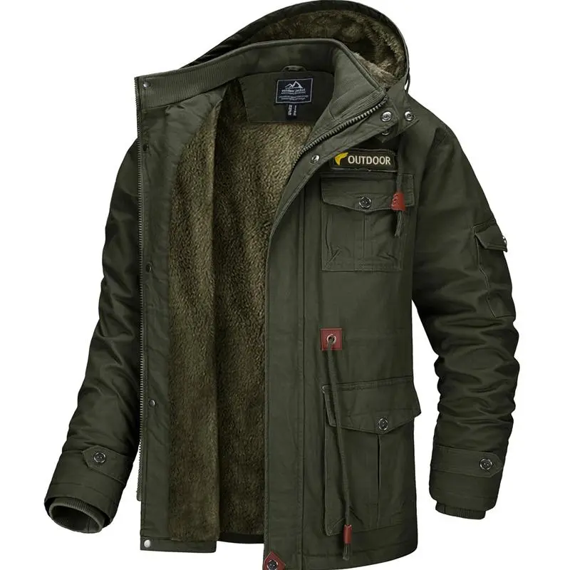 6 PACK Men's Winter Coat Jacket Fleece Lined Parka Cotton Cargo Jacket Menswear Tops Long Sleeve Warm Thermal Hoodie