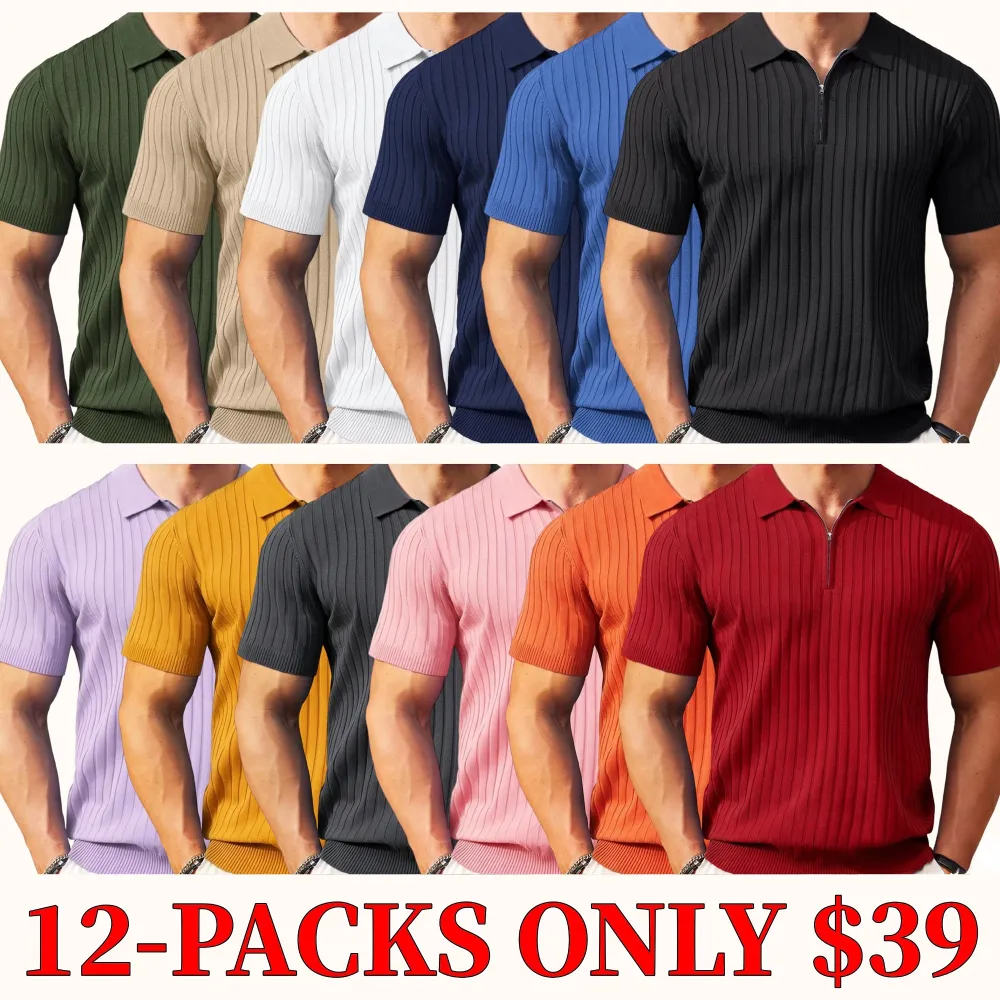New York Fashion Week Men's Zip-Up Short-Sleeve Polo Shirt