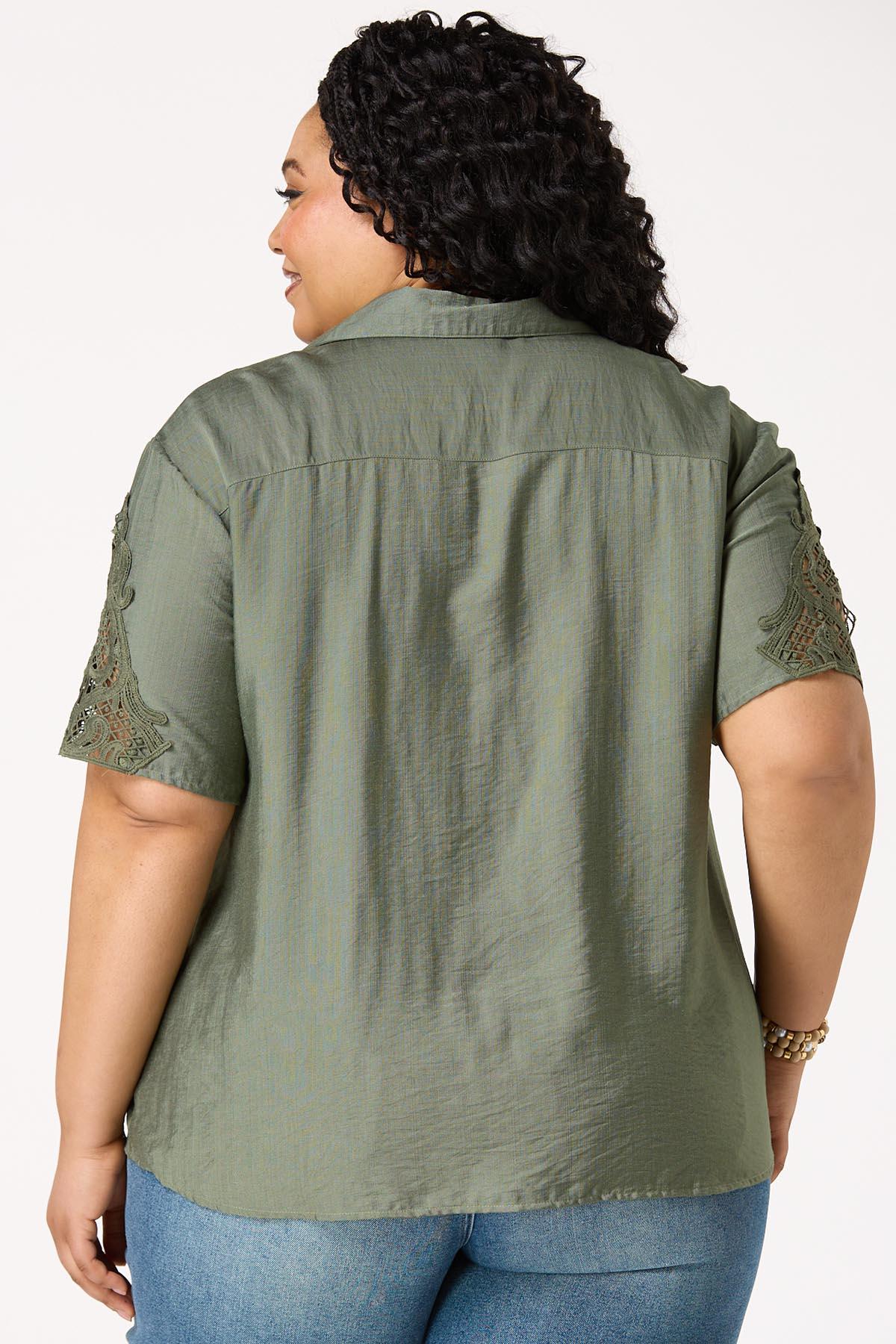 Plus Size Lace Trim Shirt