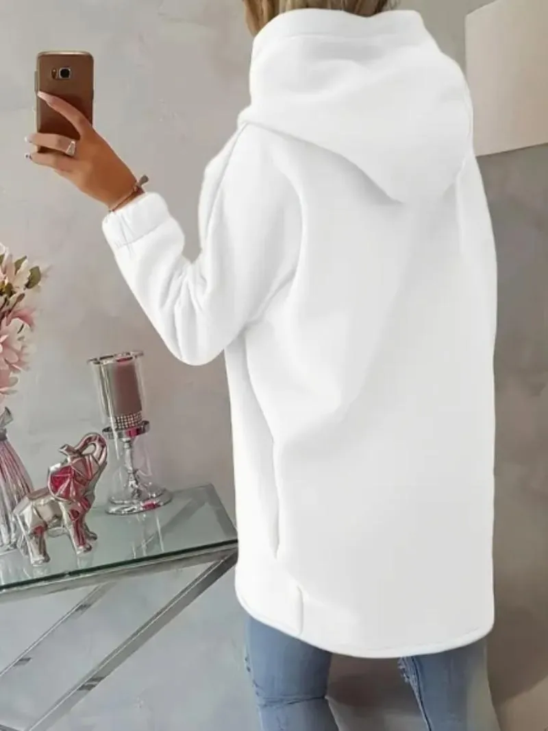 Women's Plus Size Hooded Sweatshirt, Full Zip Fashion Design, Asymmetrical Hem