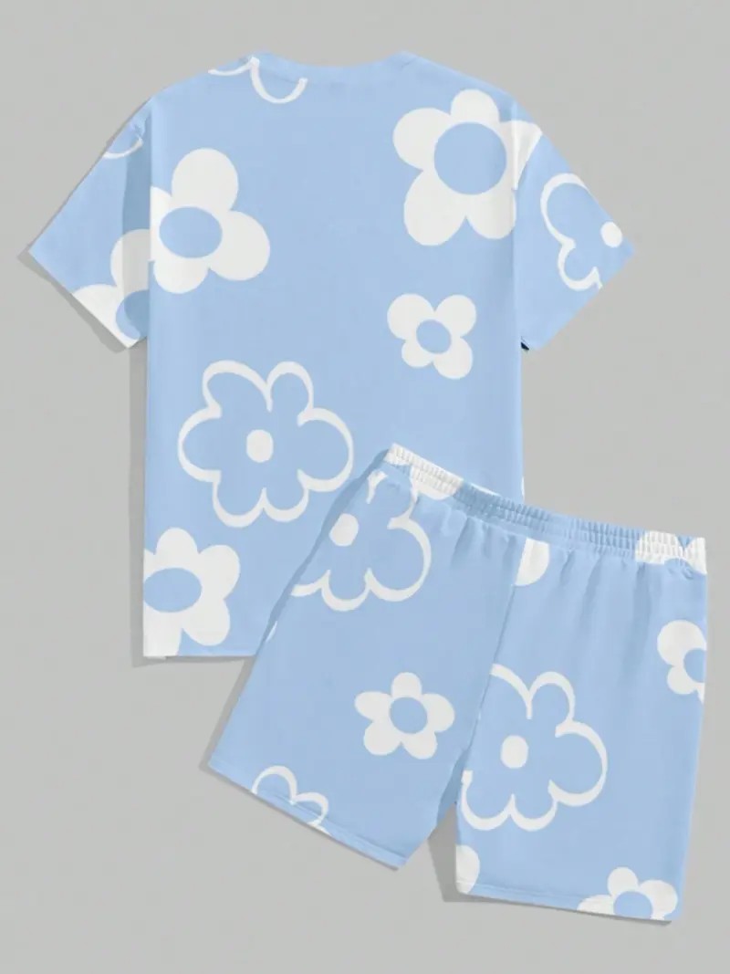 Men’s 3D Printed Fitted Short Sleeve & Shorts Summer Set