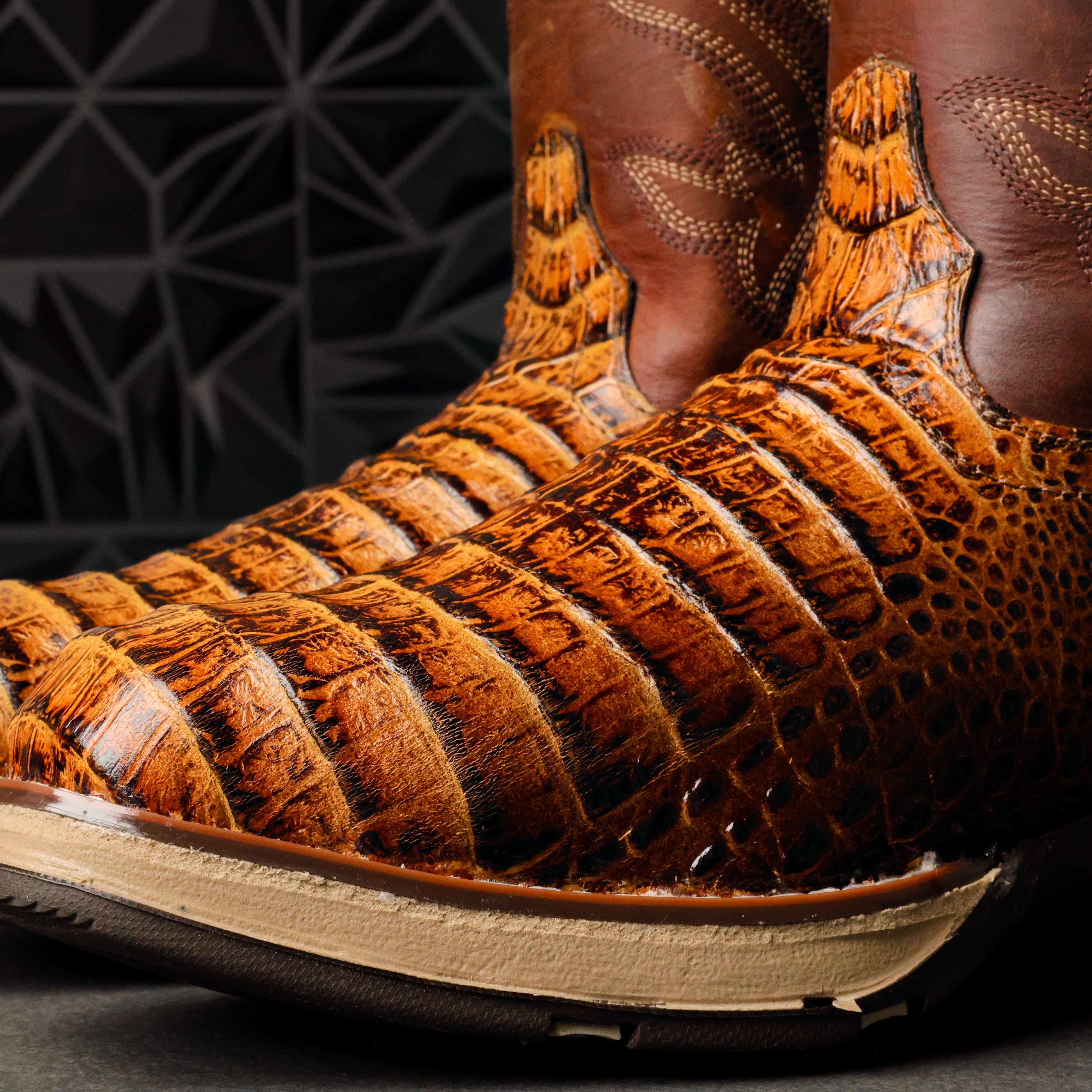 Honey Two-Tone Caiman Belly Leather Boots With 3D Lightweight Sole - Composite Toe