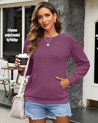 Women's Crewneck Hoodless Sweatshirt Hoodless Sweatshirt with Kangaroo Pocket Fleece Long Sleeve