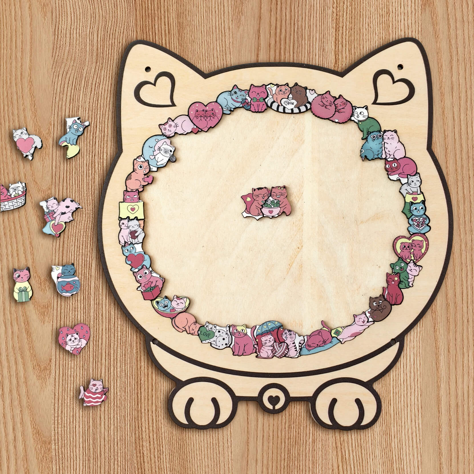 Cute Lover Cat Shaped Wooden Jigsaw Puzzle