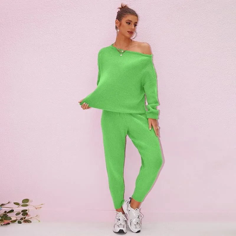 Women's 2025 Fall Winter Knit Set Oversized Sweater & Lounge Pants Matching Sets