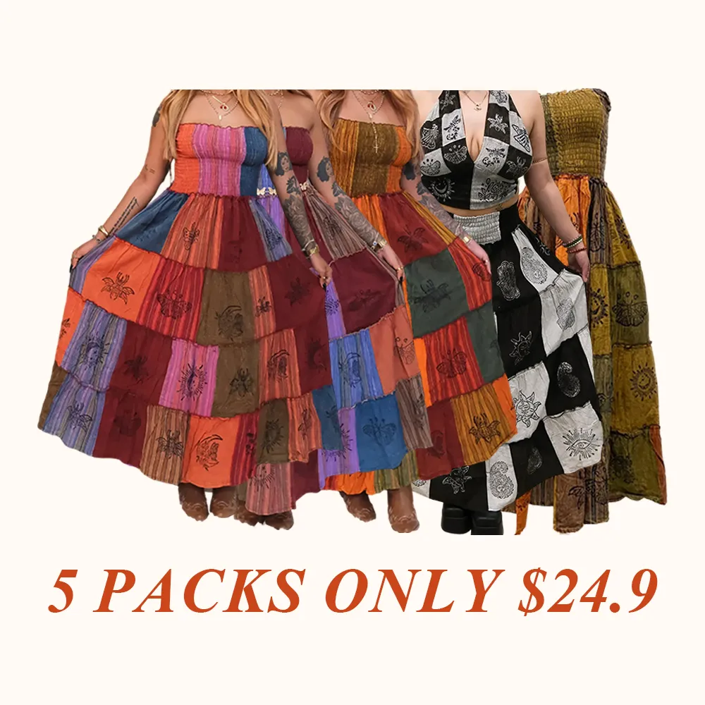 Patchwork Multi Way Skirt Dress, Hippie Festival Maxi Dress, Handmade Cotton Gypsy Clothing