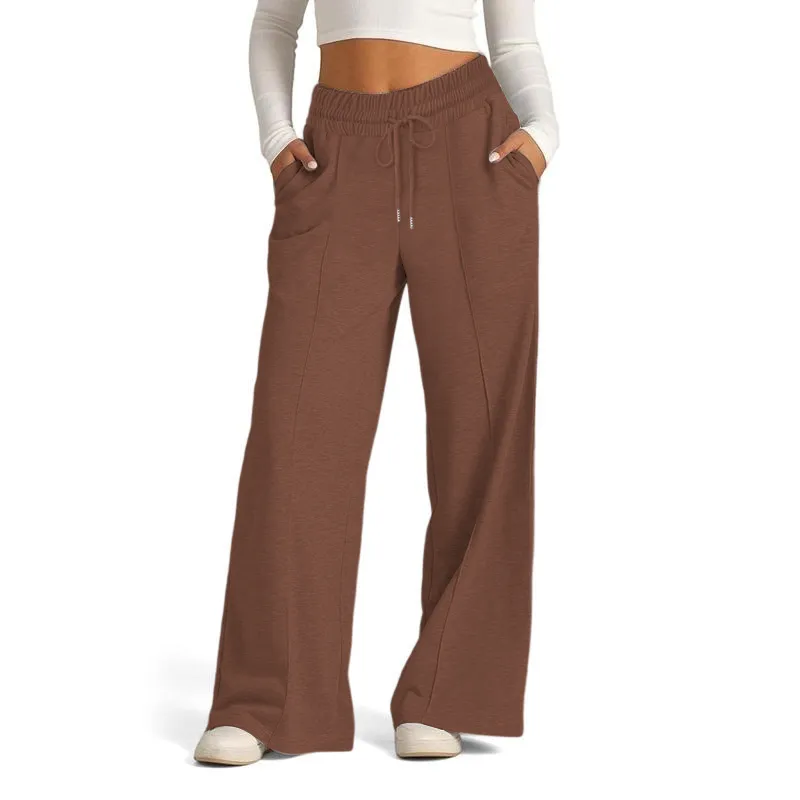 Women's Simple Design Straight Leg Drawstring Baggy Lounge Pants
