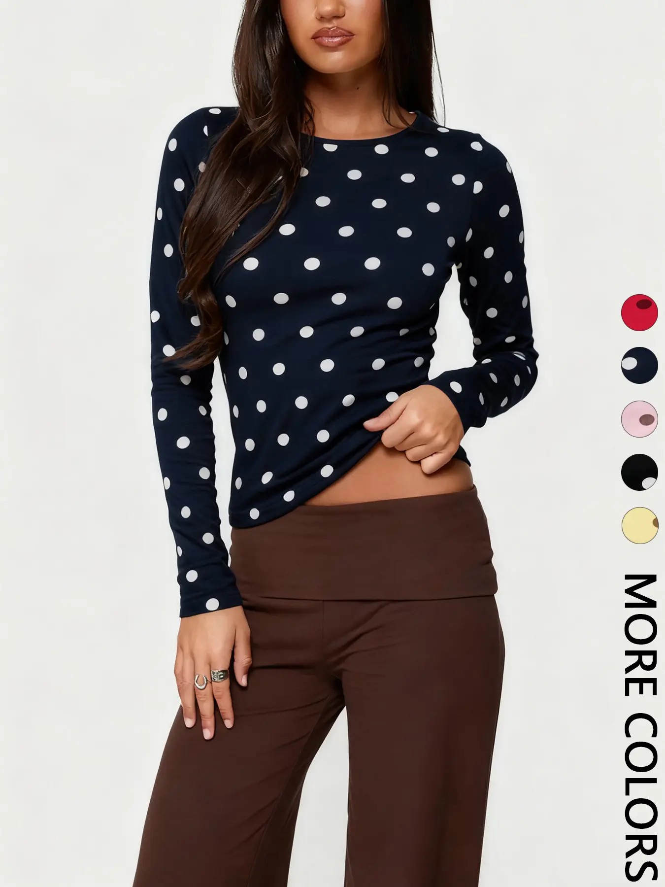 Women’s Retro Polka Dot Slim Fit Long Sleeve Crop Top – Vintage Chic Casual Style