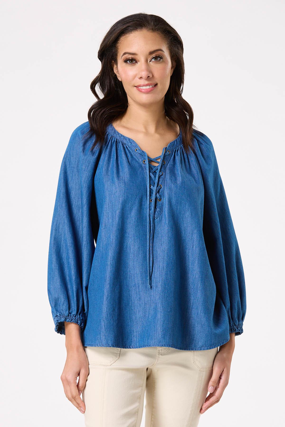 Chambray Lace Up Top