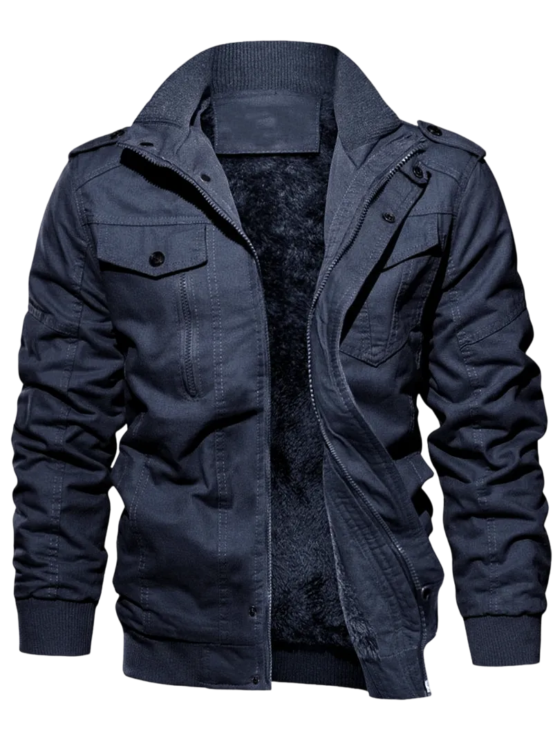 Men's Regular Fit Solid Pocket Zipper Thermal Lined Jacket