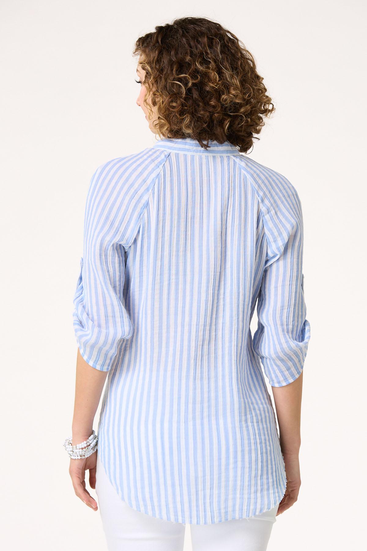 Textured Striped Snap Button Top