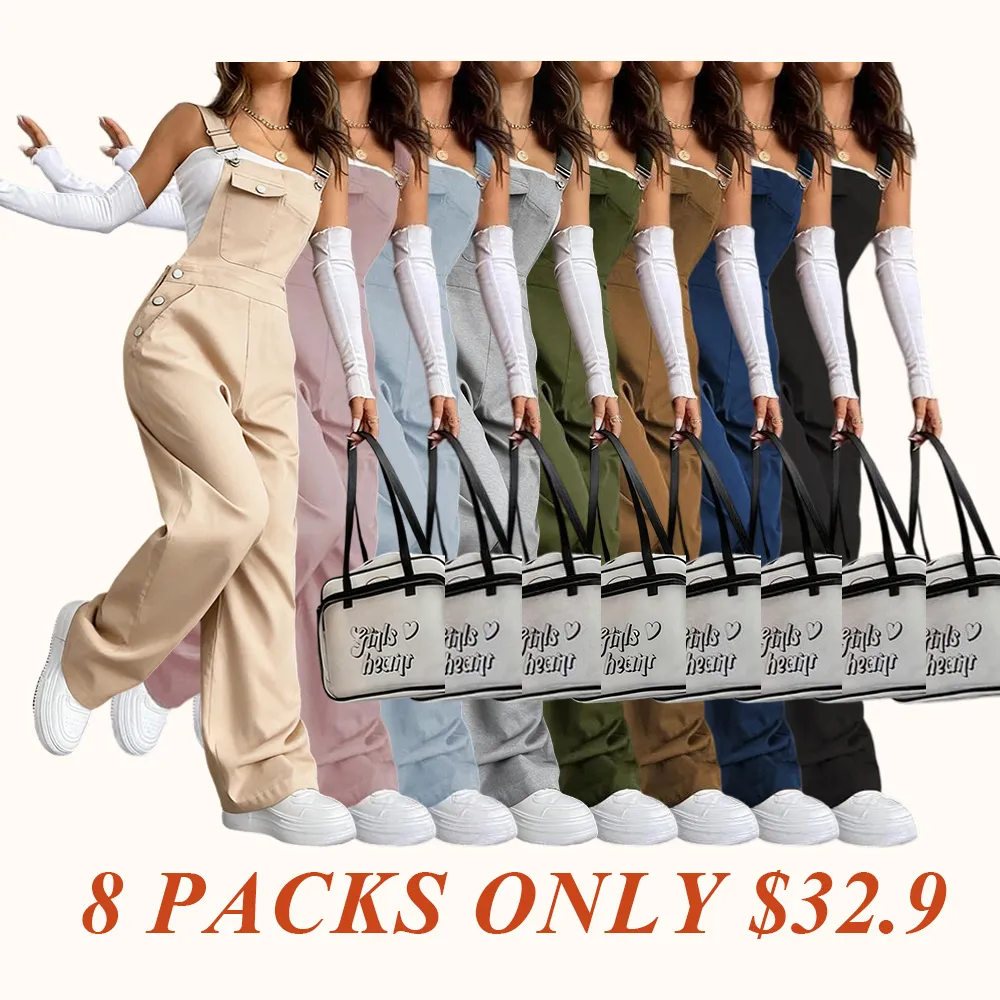 Women's Plain Pocket Overalls, Casual Comfy Overalls for Daily Wear, Ladies Clothes for All Seasons, Womenswear