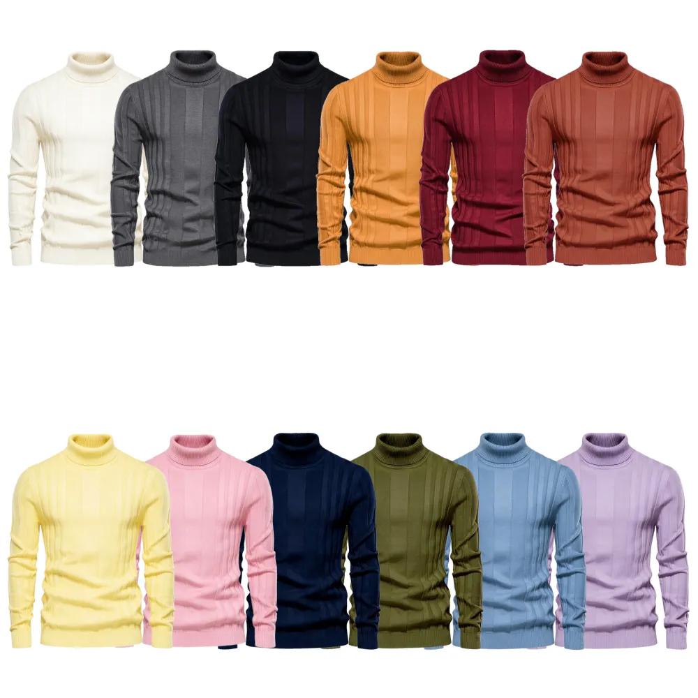 Men's solid-color turtleneck sweater, suitable for autumn and winter wear.