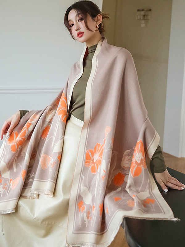 Vintage Imitated Cashmere Floral Printed Shawl&Scarf