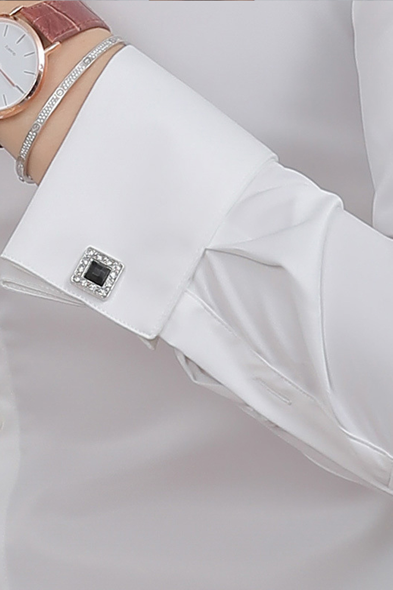 Men's business casual classic pure white stand collar shirt