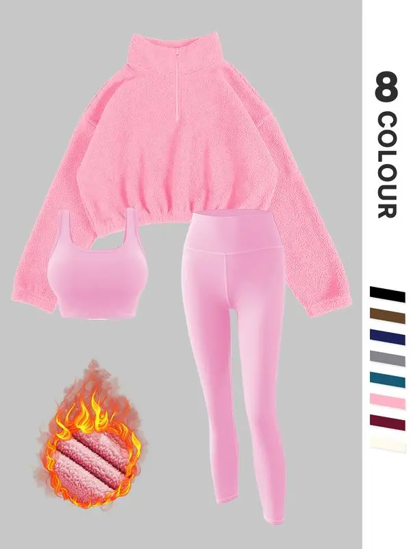 Women's Solid Thermal Lined 3-Piece Tracksuit Set