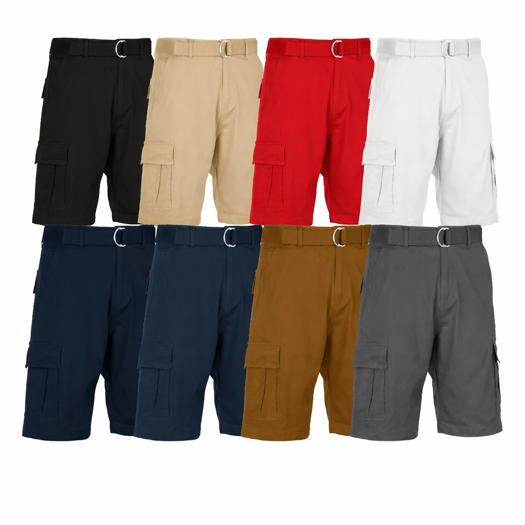 7-Pack Cotton Stretch Cargo Shorts With Belt（Black+Khaki +Red+White+Navy+Brown +Gray）