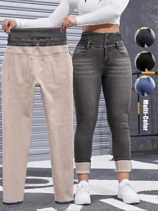 🔥6-PACK ONLY $24🔥Women's High Elasticity Fleece Lined Thick Denim Jeans🔥Final Day Clearance!🛒