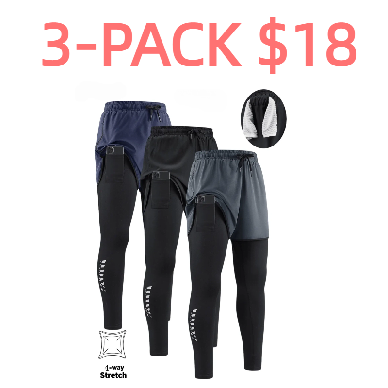 Men's 2-In-1 Quick Dry Breathable Elastic Running Pants with Elastic Waistband