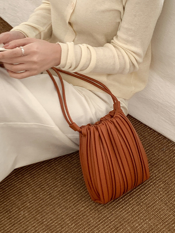 Drawstring Pleated Split-Joint Crossbody Bags