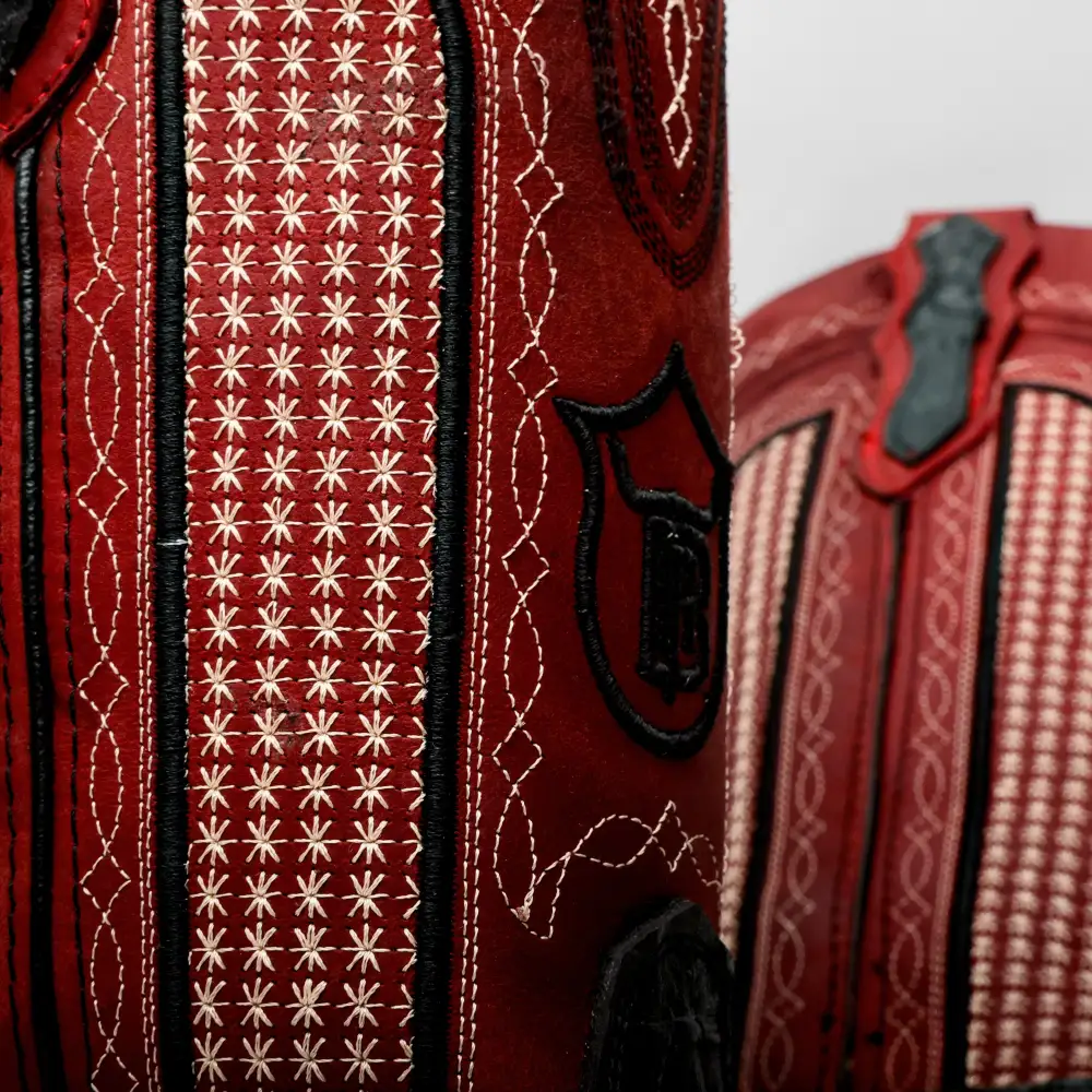 Black Caiman Neck Leather Boots - Square Toe