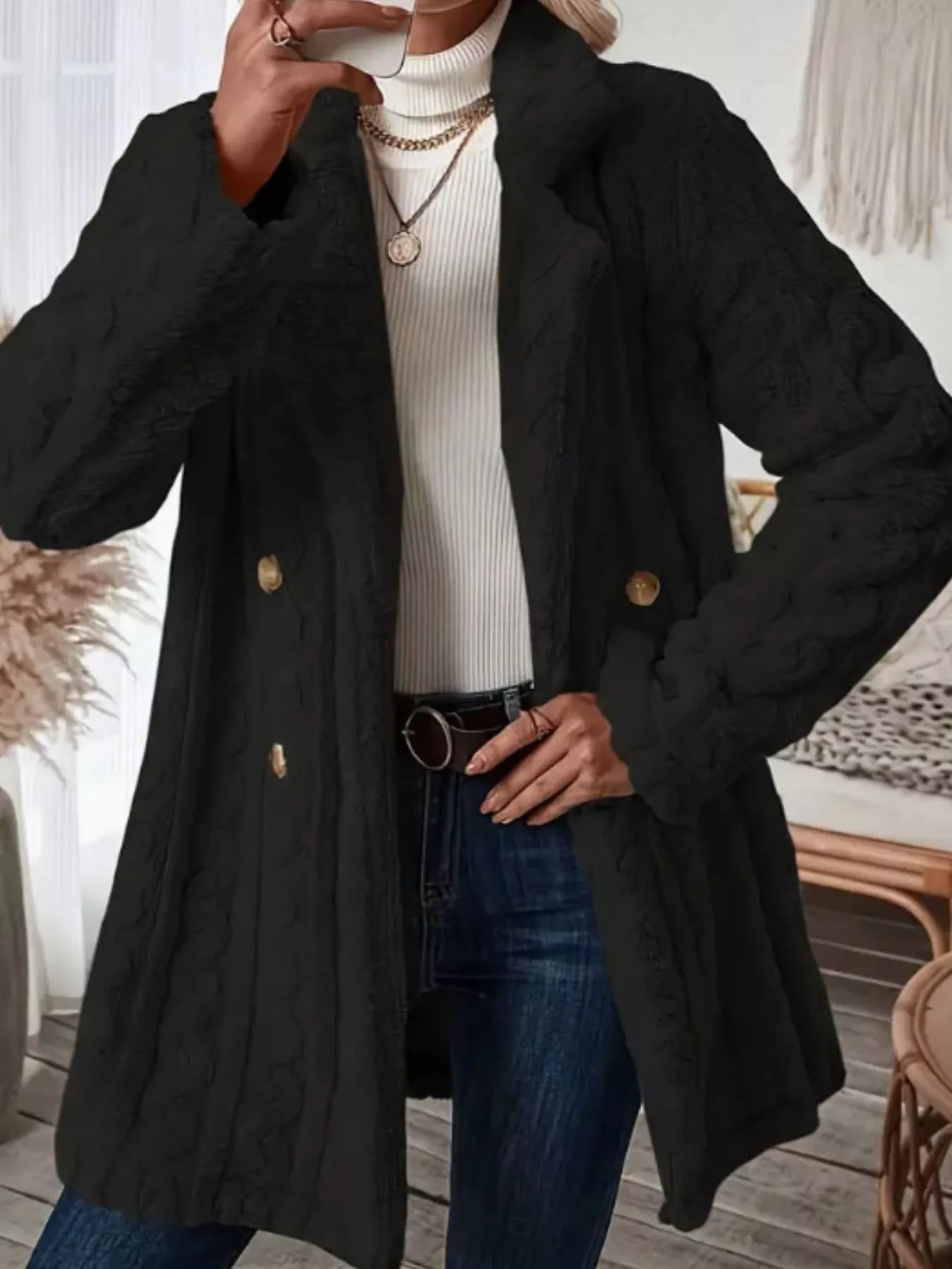 Cozy Faux Shearling Double-Breasted Outerwear