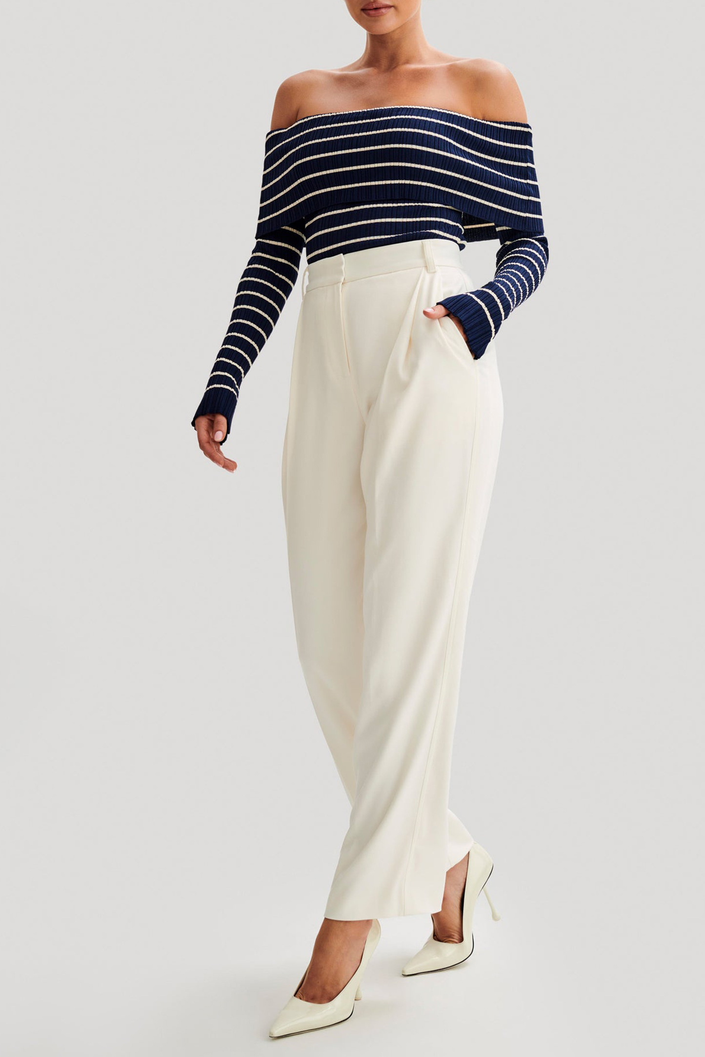 Striped Off Shoulder Knit Top