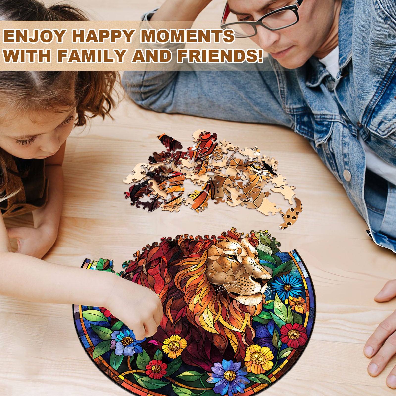Stained Glass Lion Wooden Jigsaw Puzzle