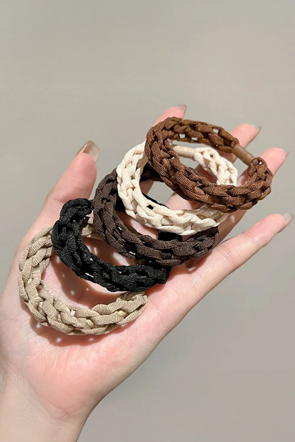 Camel 5pcs Solid Crochet Stretch Hair Tie