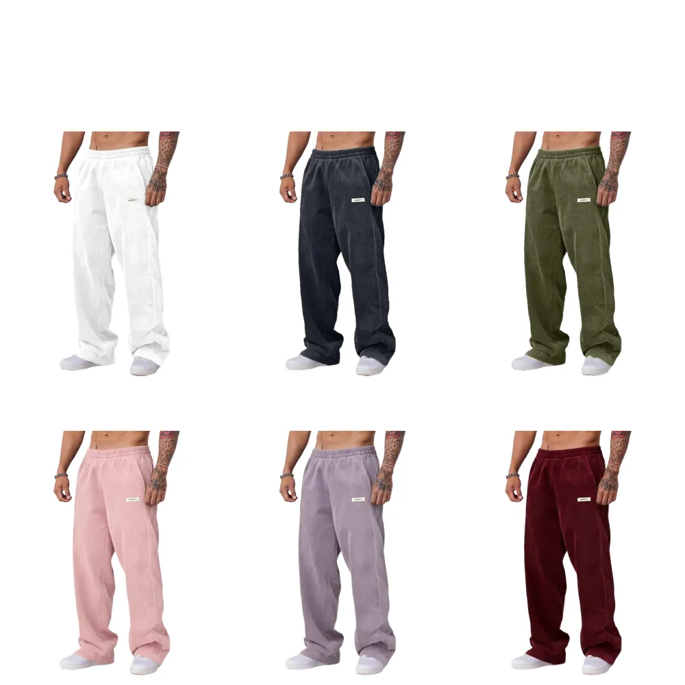 Men's Everyday Casual Pants - Simple Drawstring Loose Fit Letter Patchwork Straight Leg Comfortable & Versatile for Daily Commuter