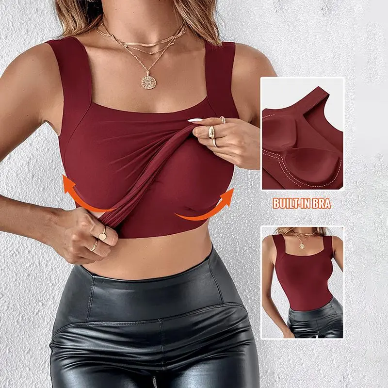 Women's U Neck Shapewear Built-in Bra Tank High Strechy Sleeveless Slim Fit Tops Camisole