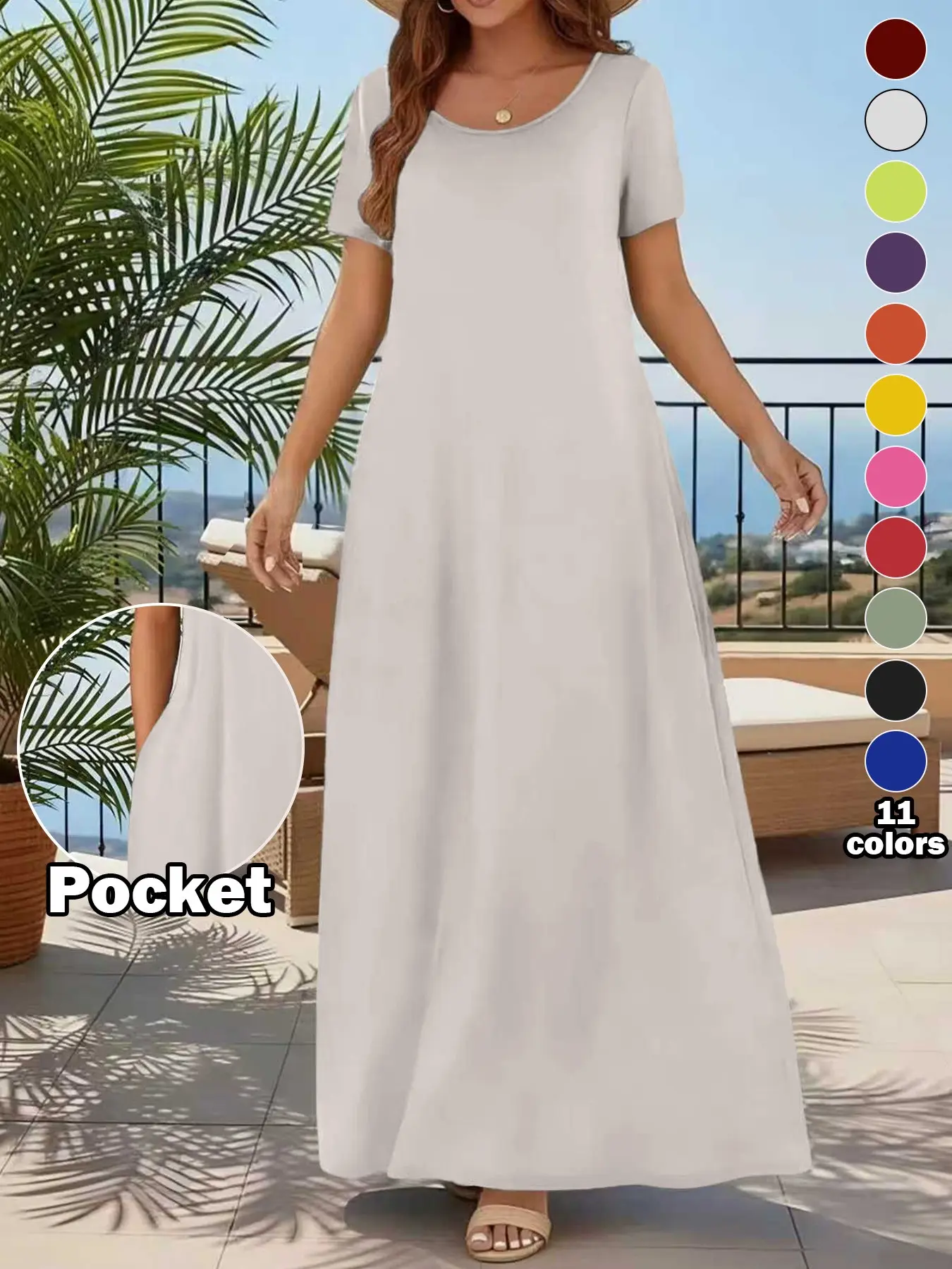 🔥8 PACK $24.99- Women's Casual Commuter Plain Minimalist Short Sleeve Dress with Pockets