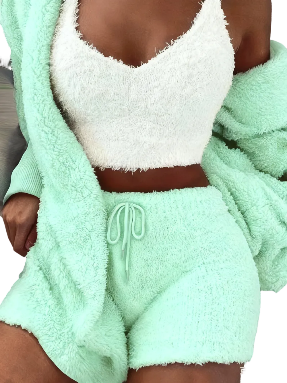 Women's Solid Color Plush Three-piece Pyjama Set