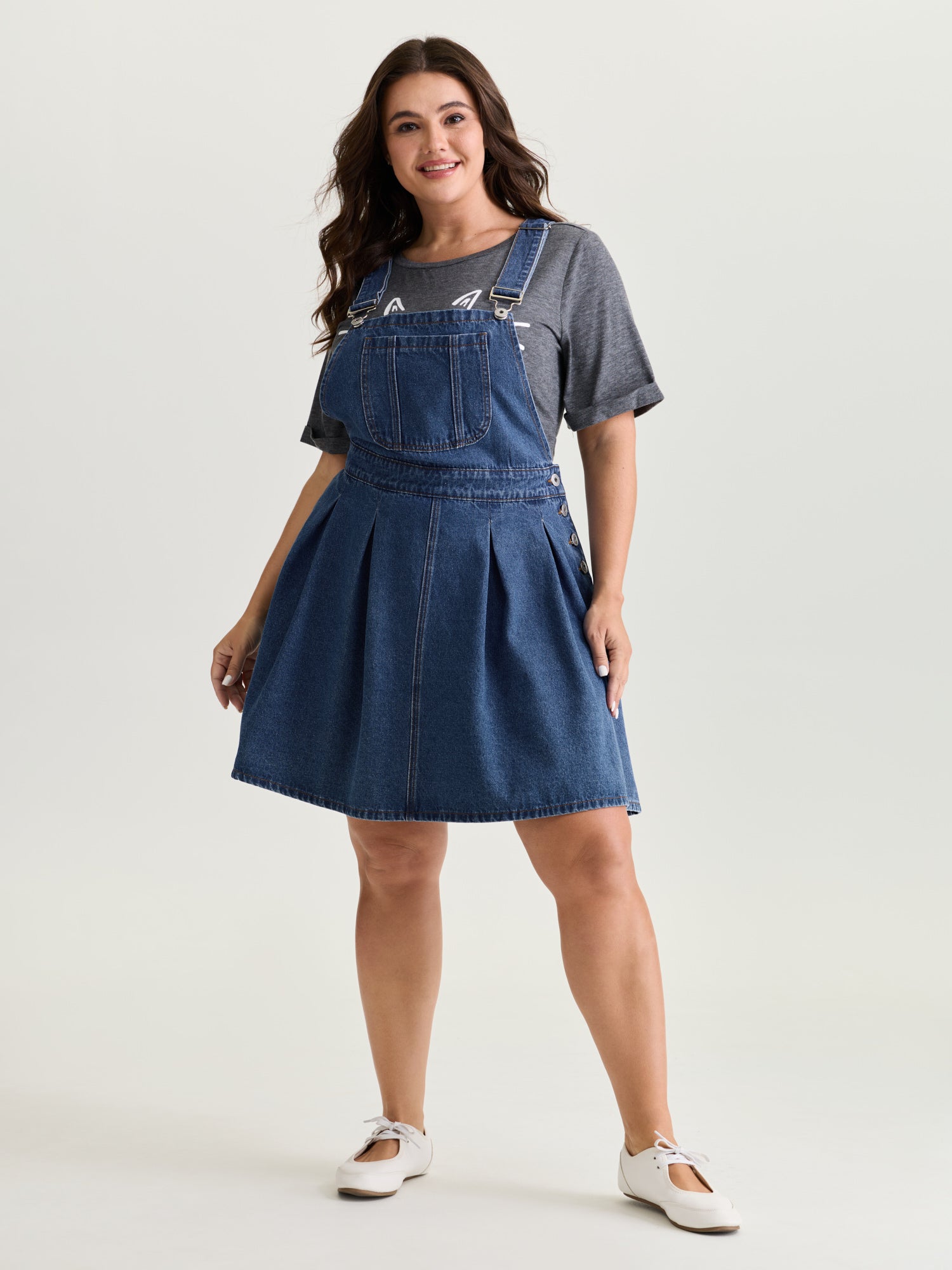 Elastic Waistband Adjustable Overall Denim Dress