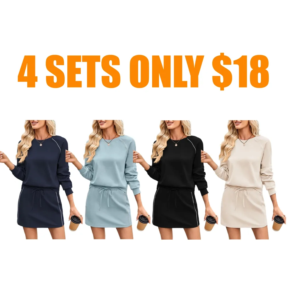 Autumn 2-Piece Short Dress Set Long Sleeve Top & Tennis Skirt