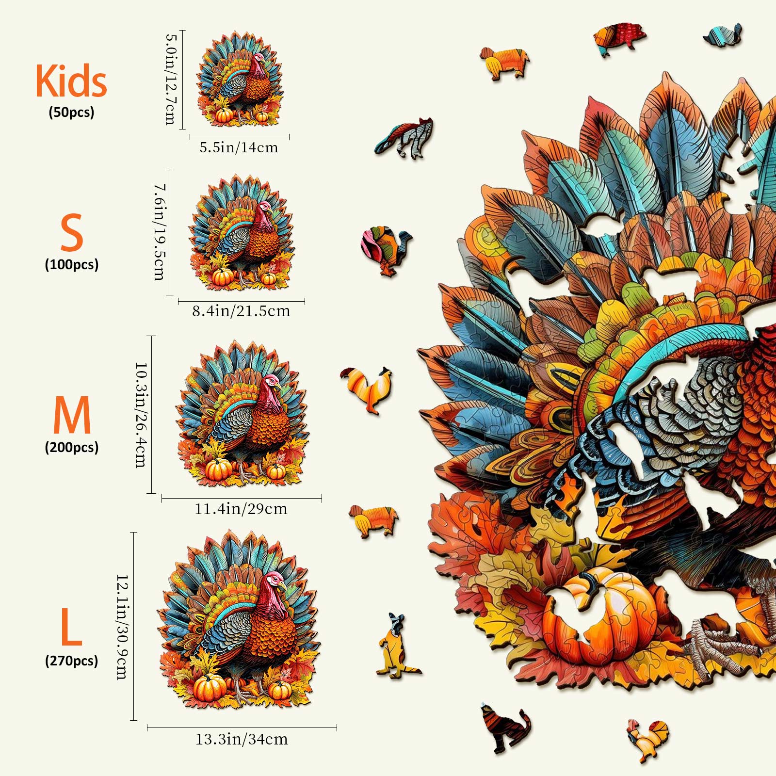 Colorful Turkey Wooden Jigsaw Puzzle