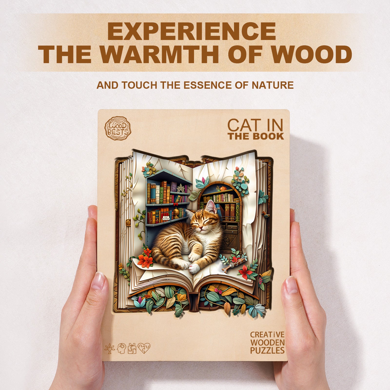 Cat in the book Wooden Jigsaw Puzzle