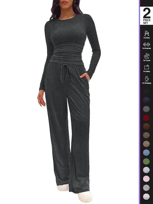 Women's Solid Ruched Drawstring Loungewear Set