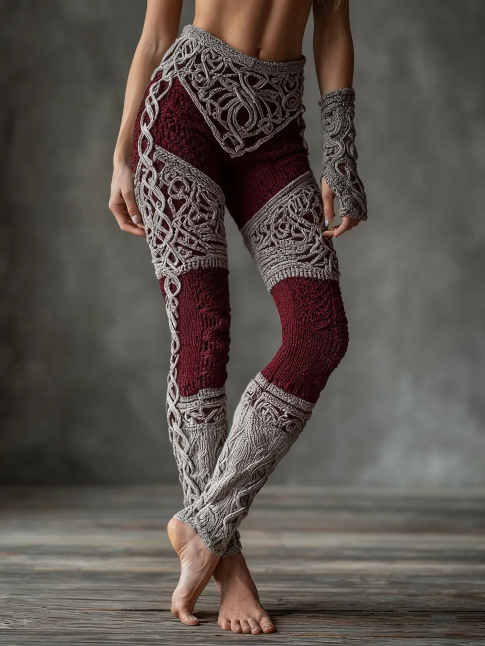 Vintage Viking Celtic Knot Art Knit Jacquard Cozy Leggings