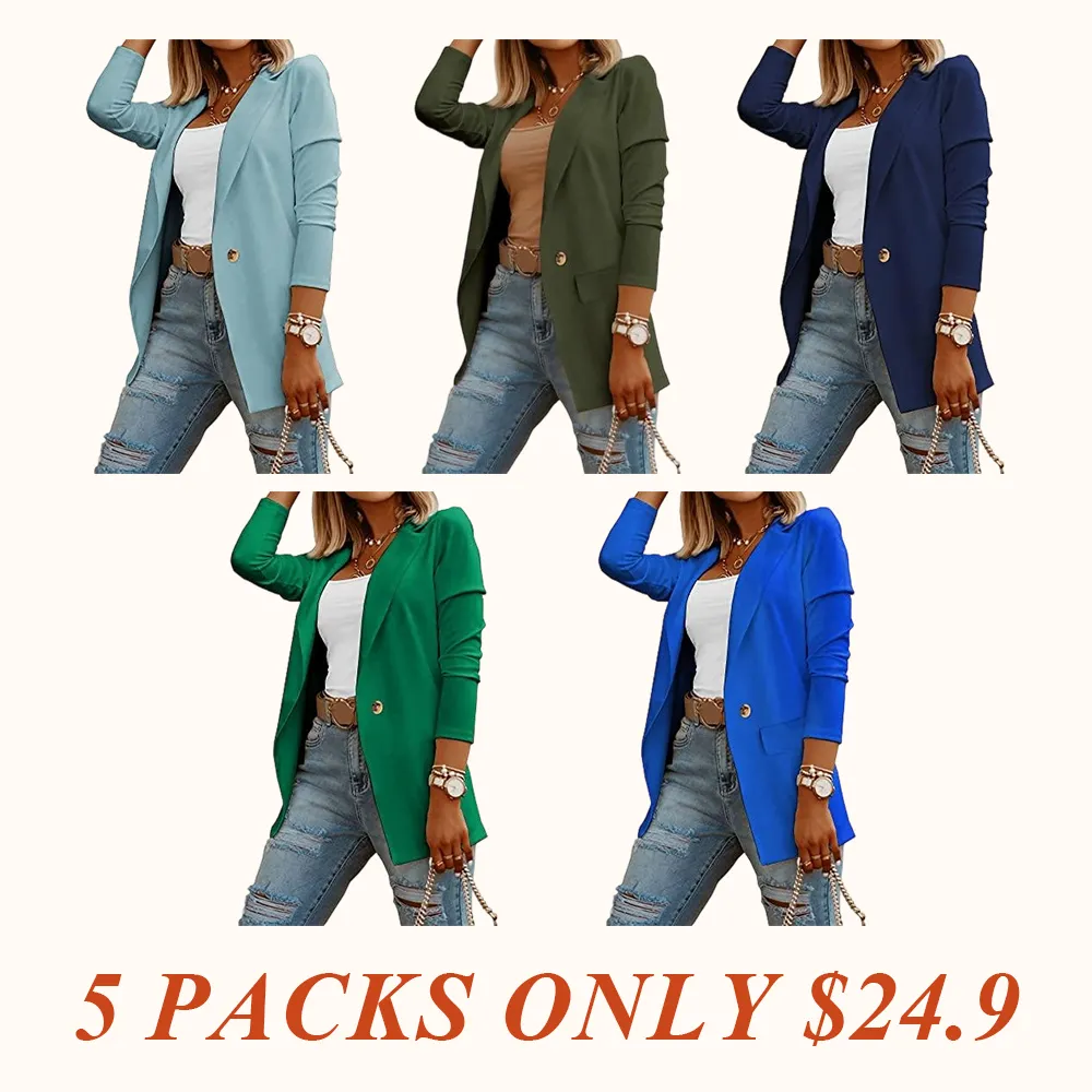 Womens Casual Long Sleeve Blazers Solid Color Knit Blazer Work Office Open Front/Button Down Blazer Jacket