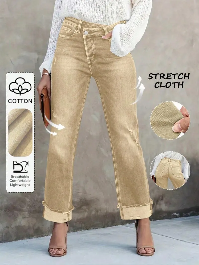 Women's Solid Color Jeans, Casual Comfy Denim Pants for Daily Wear, Ladies Bottoms for All Seasons
