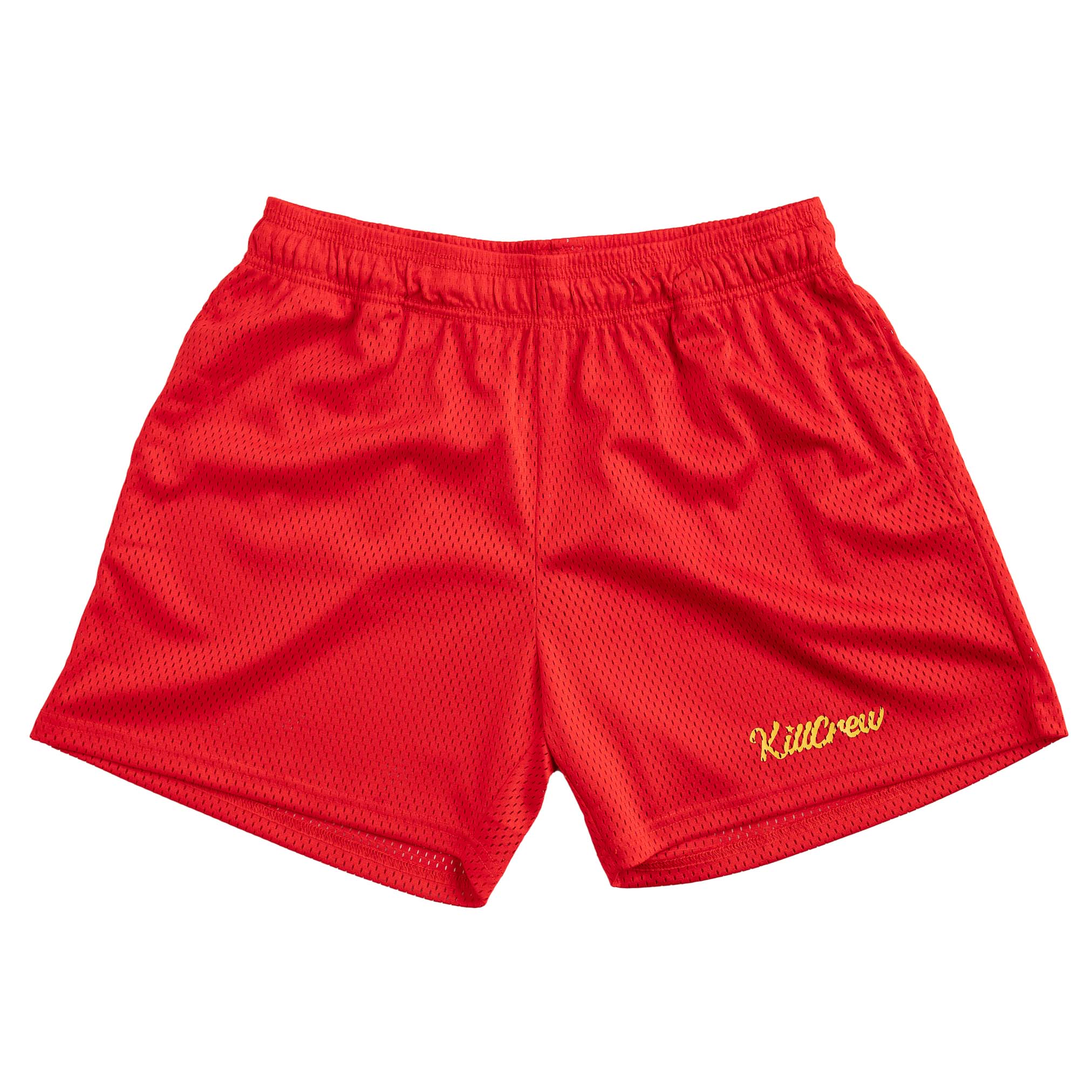 VENTED MESH SHORTS SCRIPT - RED / GOLD